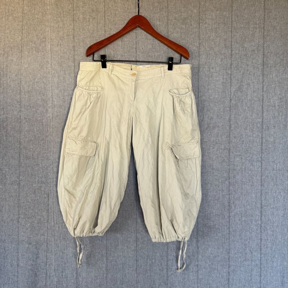 Vintage Y2k Max Studio Tan Cotton Low Rise Wide Leg Tie Hem Cargo Capri Pants - Picture 5 of 17